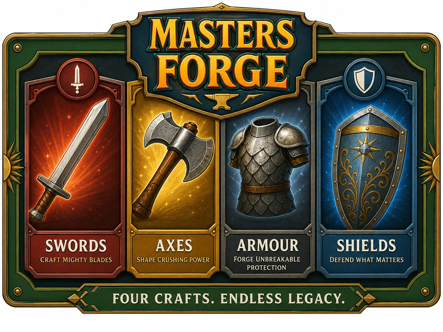 Masters Forge craft identity panel showing four craft families
